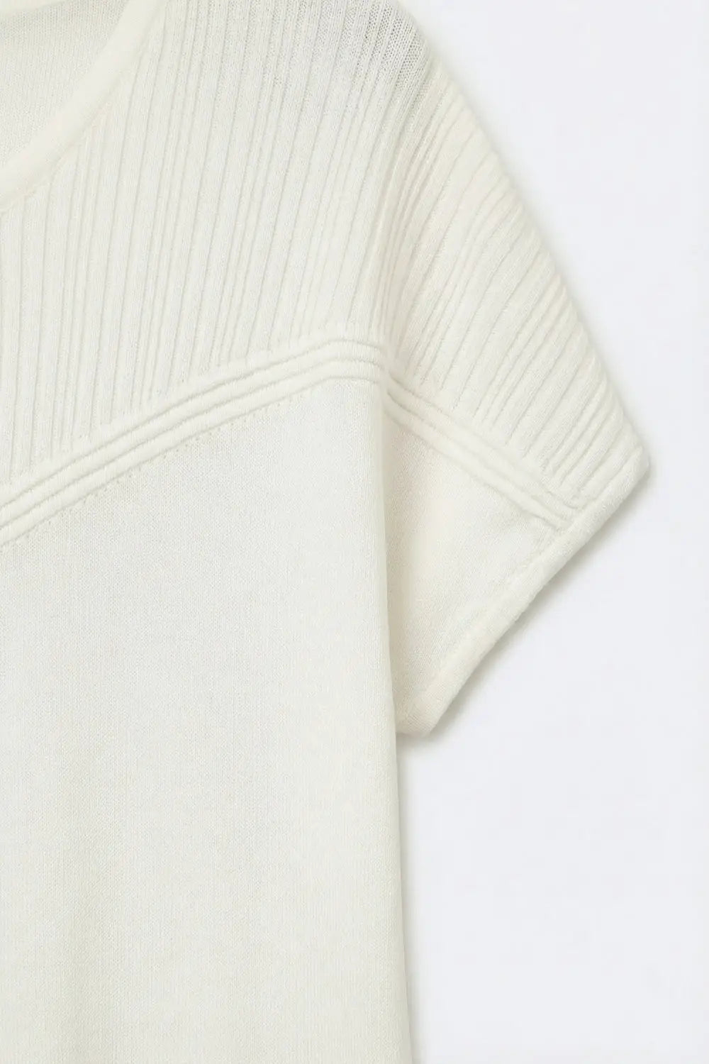 white Knit Short Sleeve sweater with Textured Detail - WHITE / ONE - Sweaters