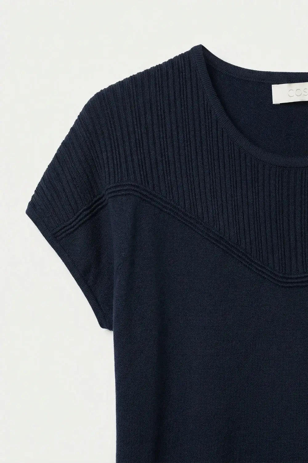 Navy Knit sweater with Ribbed Detail and Cap Sleeves - NAVY / ONE - Sweaters