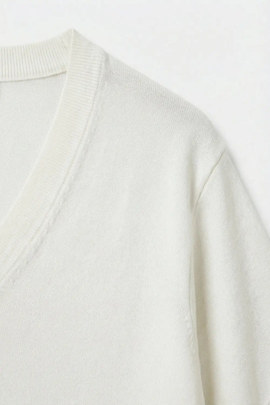 V-Neck Short Sleeve fine Knit sweater in white color - WHITE / ONE - Sweaters