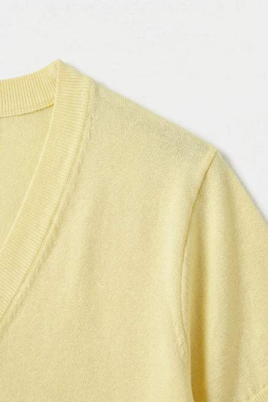 Fine Lightweight Knit Sweater with Wide V-Neck in Yellow - YELLOW / ONE - Sweaters