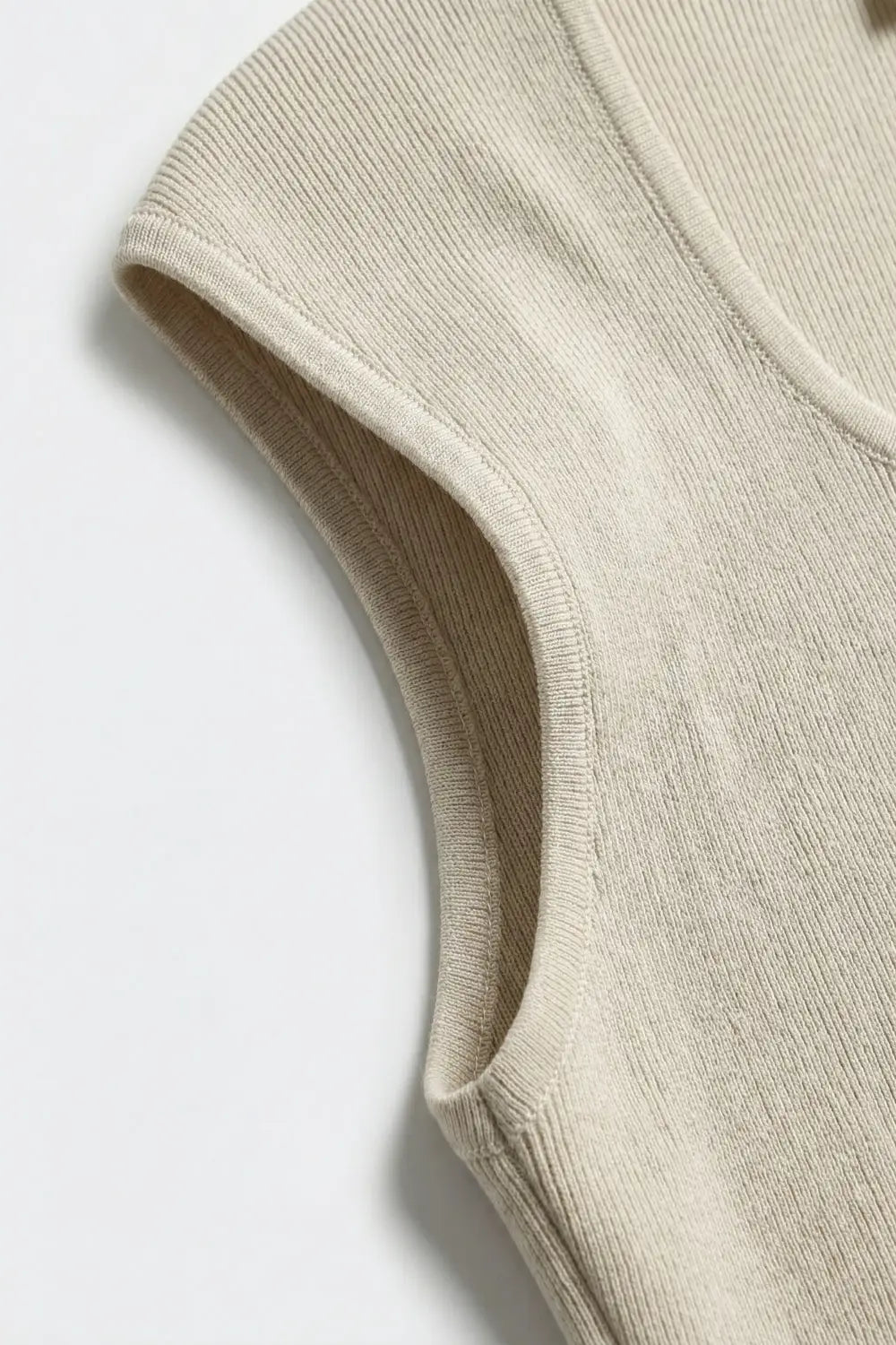 Cream Ribbed Knit Scoop Neck Cap Sleeve Top - BEIGE / ONE - Sweaters
