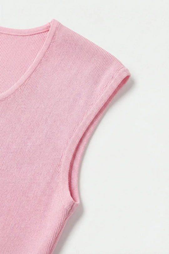 Pink Ribbed Knit Scoop Neck Tank Top - PINK / ONE - Sweaters