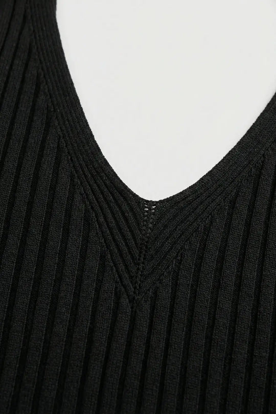 Black Ribbed Knit V-Neck Tank Top - BLACK / ONE - Tops