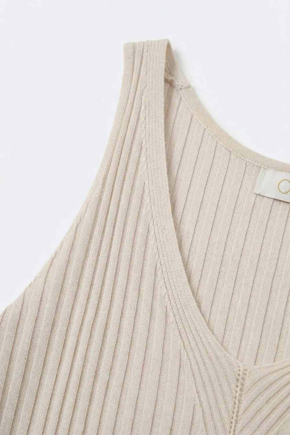 Beige Ribbed Knit V-Neck Tank Top - BEIGE / ONE - Tops