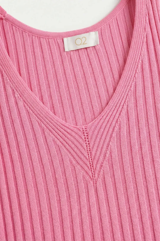Pink Ribbed Knit V-Neck Tank Top - FUCHSIA / ONE - Tops