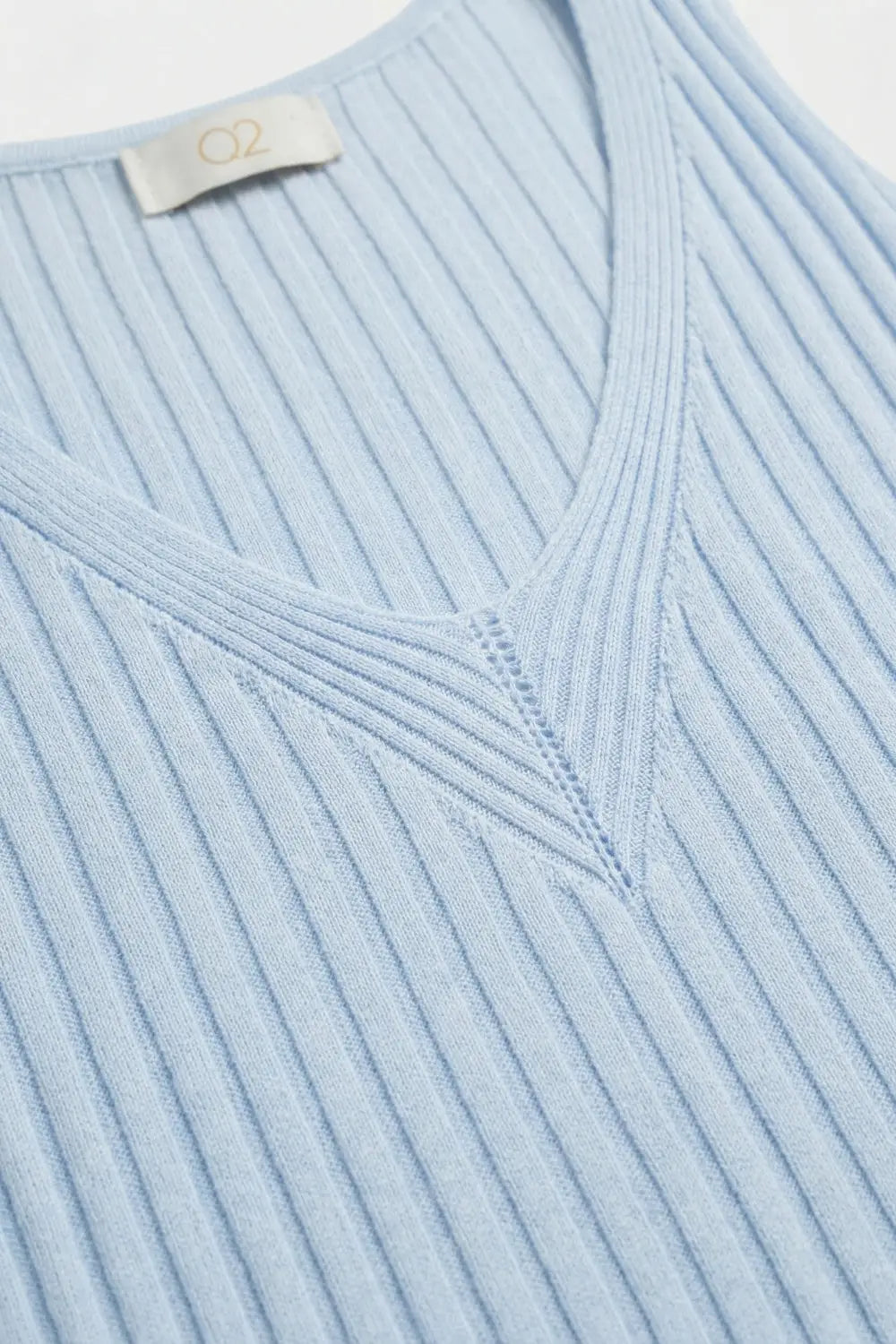 Light Blue Ribbed Knit V-Neck Tank Top - BLUE / ONE - Tops