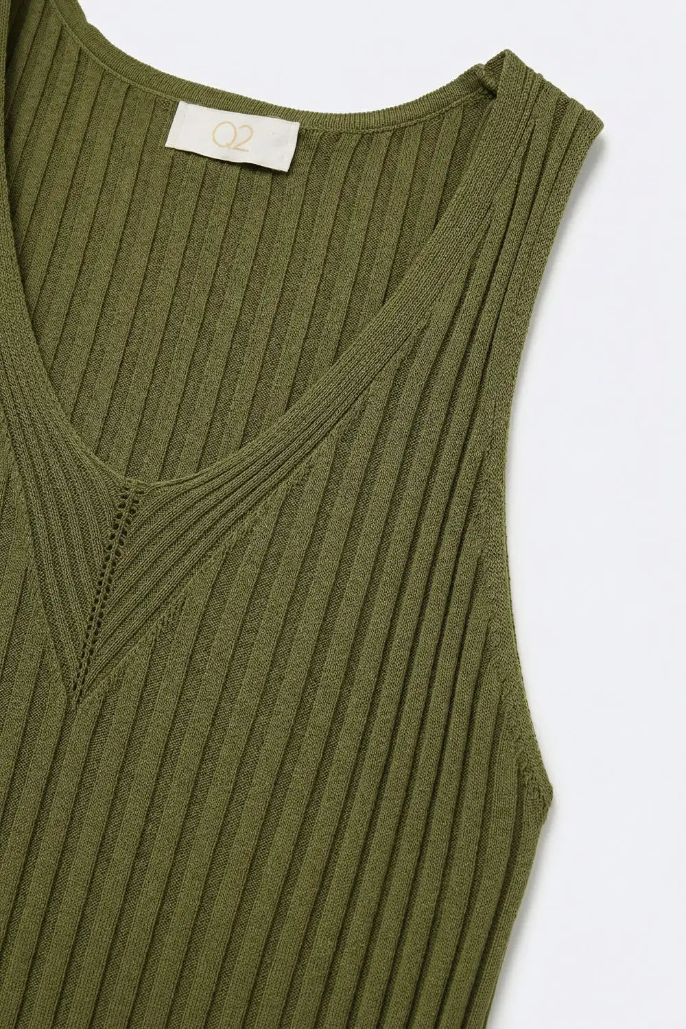 Olive Green Ribbed Knit V-Neck Tank Top - KHAKI / ONE - Tops