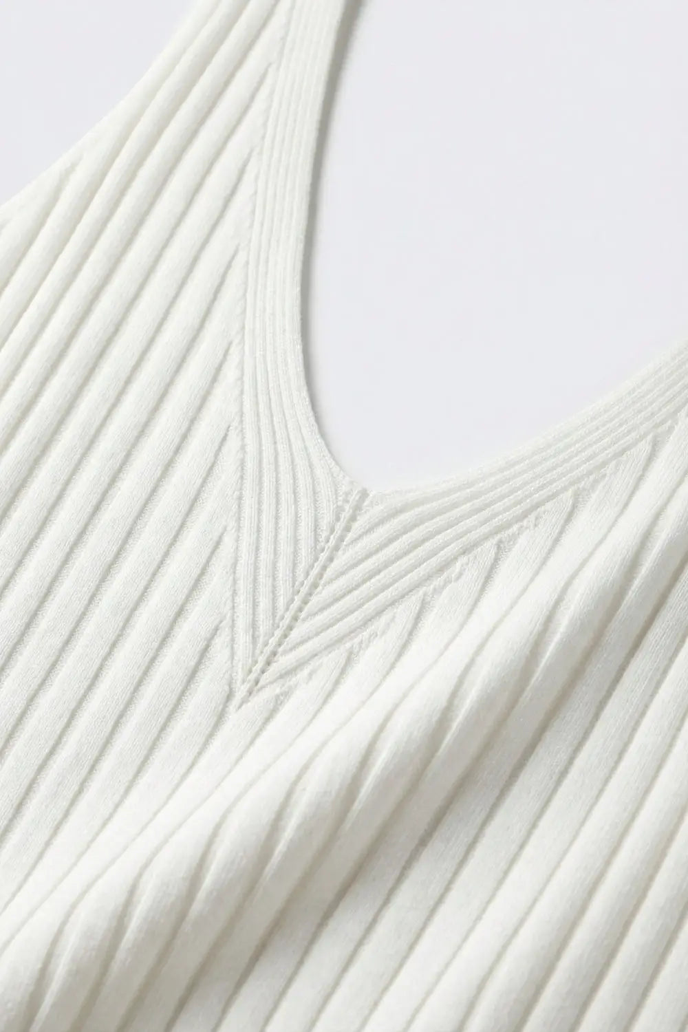 White Ribbed V-Neck Sleeveless Knit Tank Top - WHITE / ONE - Tops