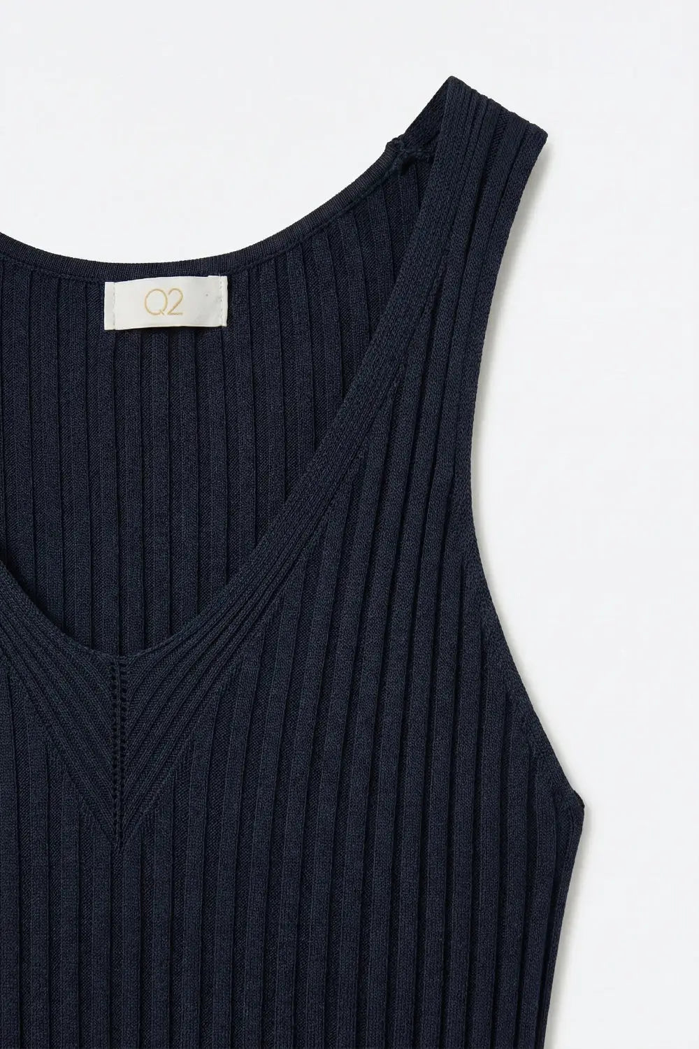 Navy Ribbed Knit V-Neck Tank Top - NAVY / ONE - Tops