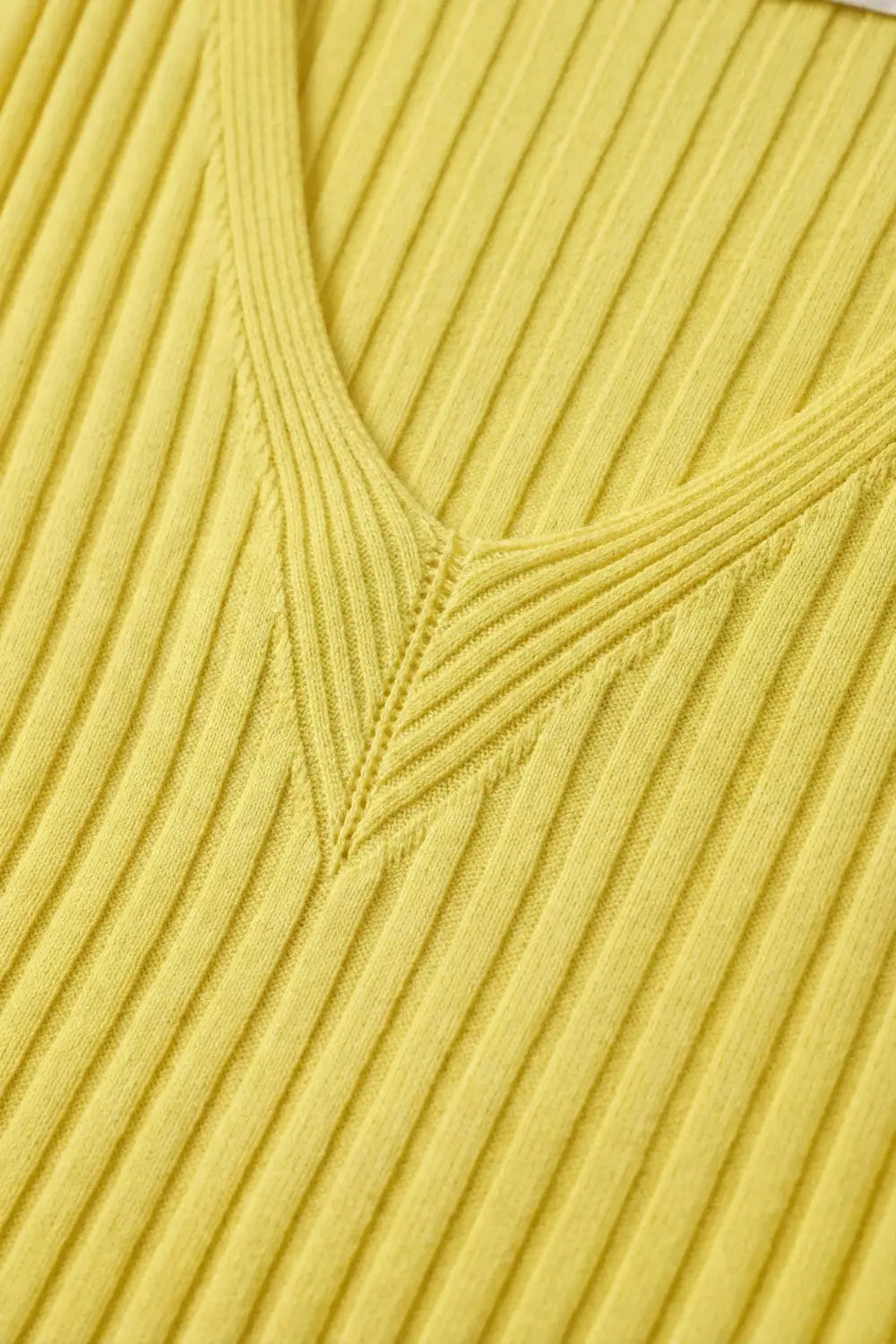 Yellow Ribbed Knit V-Neck Tank Top - YELLOW / ONE - Tops