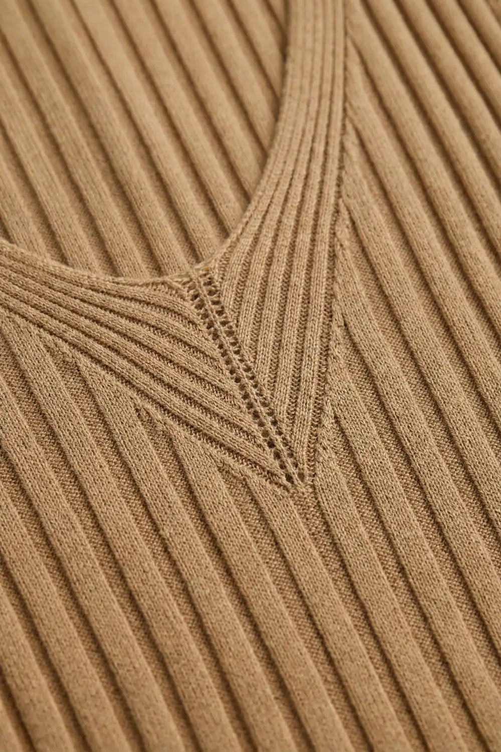 Camel Ribbed Knit V-Neck Tank Top - CAMEL / ONE - Tops