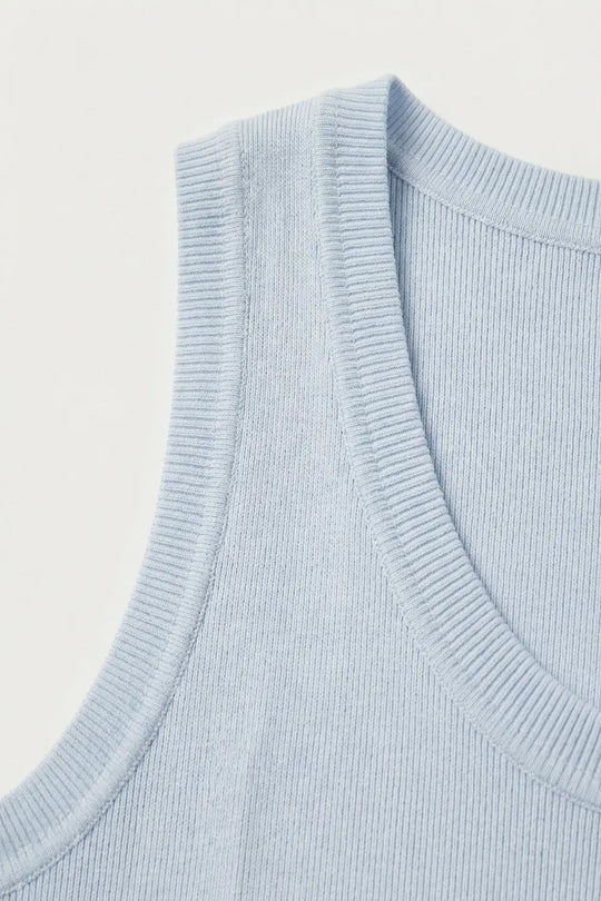 Light Blue Ribbed knitted sweater - BLUE / ONE - Tops