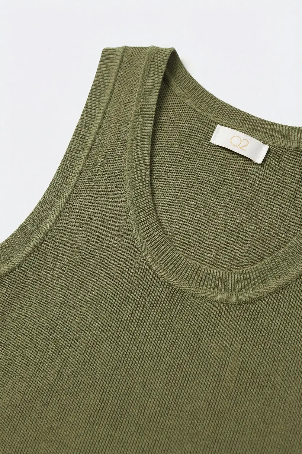 Olive Green Ribbed Knit Tank Top for Layering - KHAKI / ONE - Tops