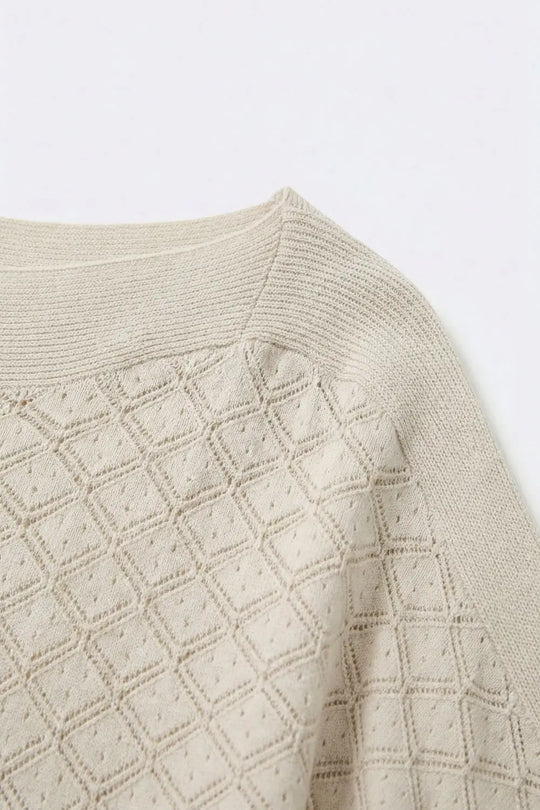 Beige Textured Knit Short Sleeve Sweater Top - BEIGE / ONE - Sweaters