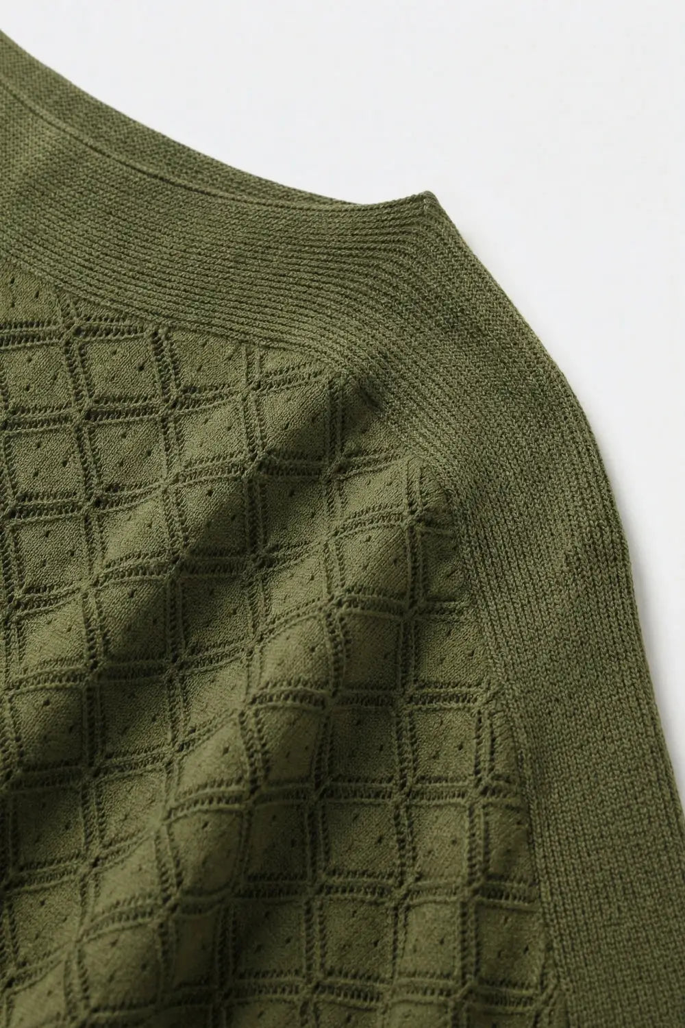Olive Green Textured Knit Short Sleeve Sweater Top - KHAKI / ONE - Sweaters