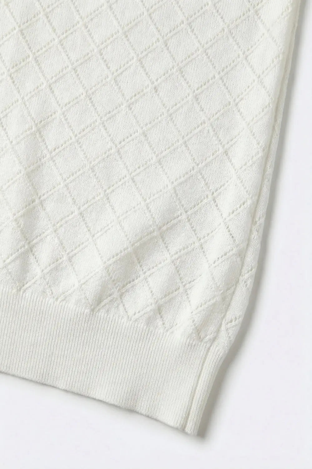 White Textured Knit Sweater with Diamond Pattern - WHITE / ONE - Sweaters