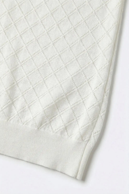 White Textured Knit Sweater with Diamond Pattern - WHITE / ONE - Sweaters