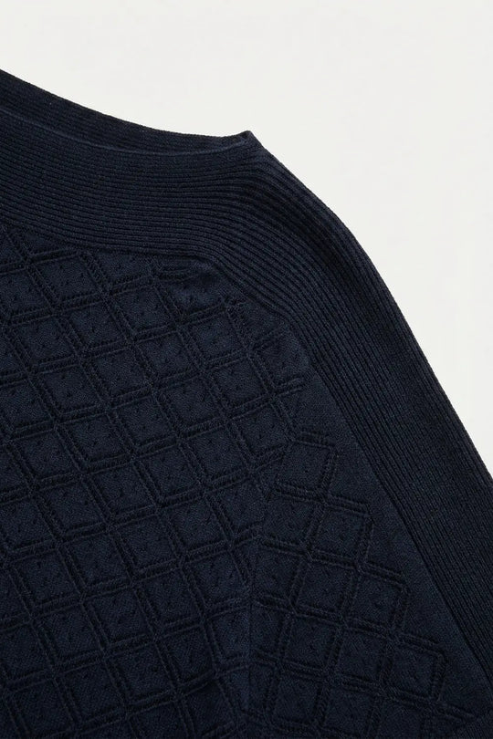 Textured pattern Knit Short Sleeve Sweater in navy - NAVY / ONE - Sweaters