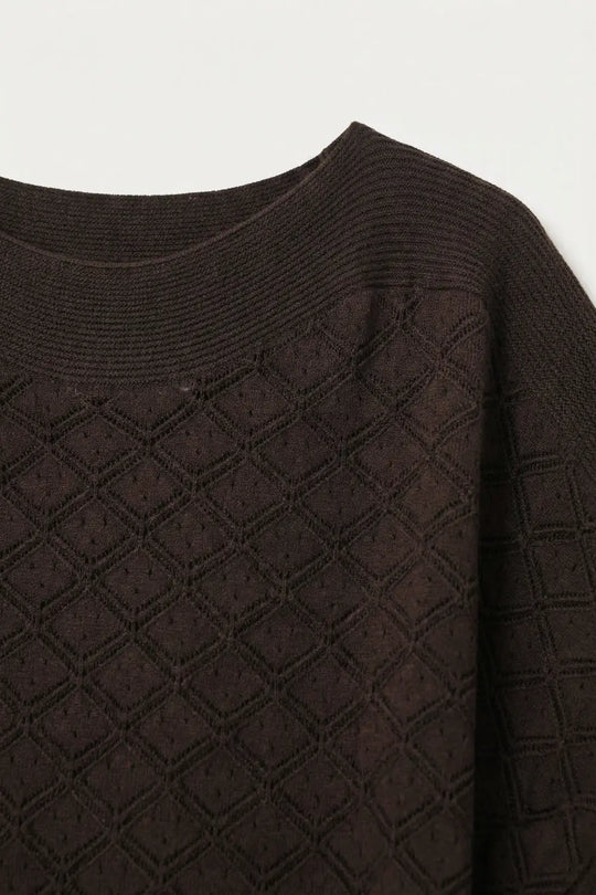 Brown Knit Short Sleeve Relaxed Fit Sweater - BROWN / ONE - Sweaters