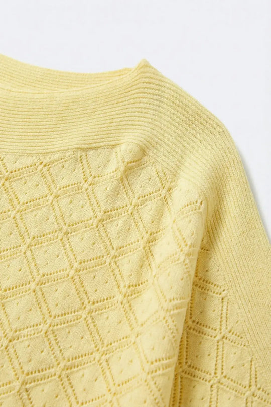 pattern Textured Knit Short Sleeve Sweater in yellow - YELLOW / ONE - Sweaters