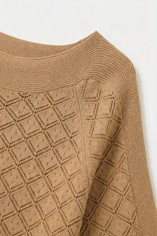 Camel Knit Short Sleeve Sweater with Textured Pattern - CAMEL / ONE - Sweaters
