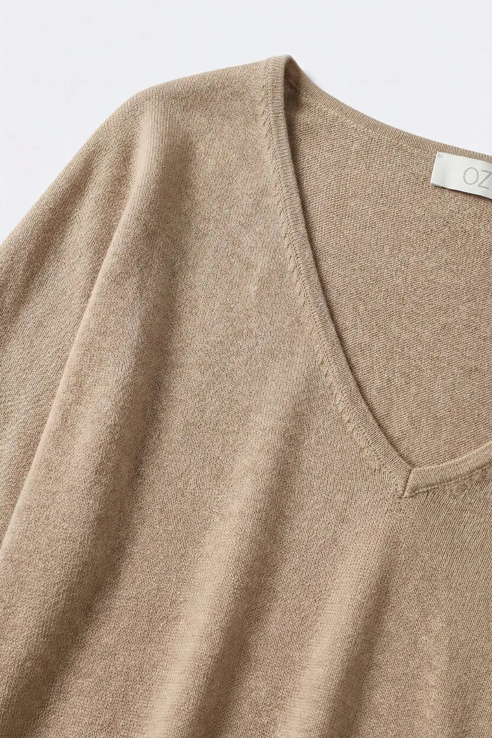 Beige V-Neck Relaxed Fit Knit Top - BEIGE / ONE - Sweaters