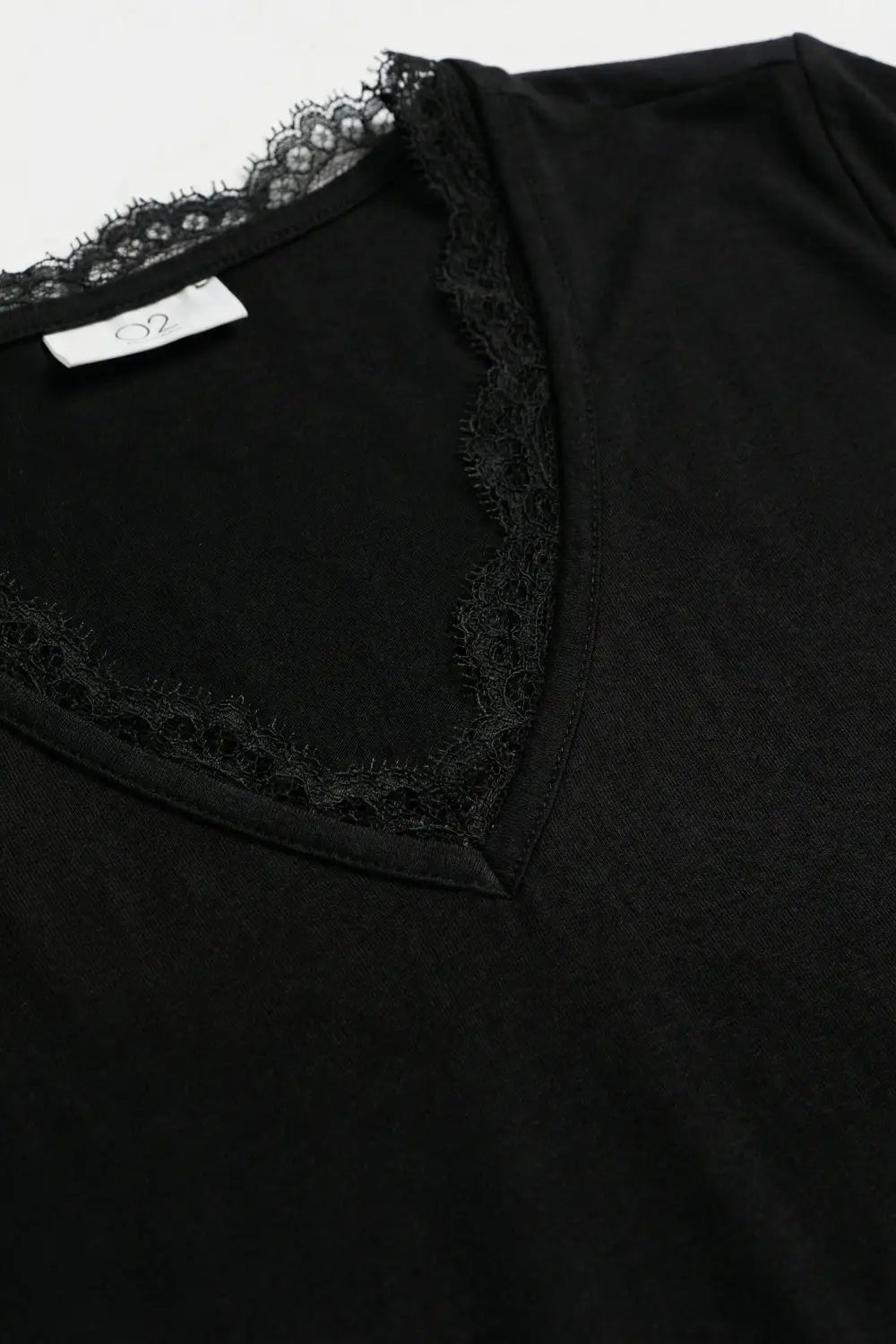 Fine and soft knit sweater with V-neck and lace trim in black - BLACK / ONE - Sweaters
