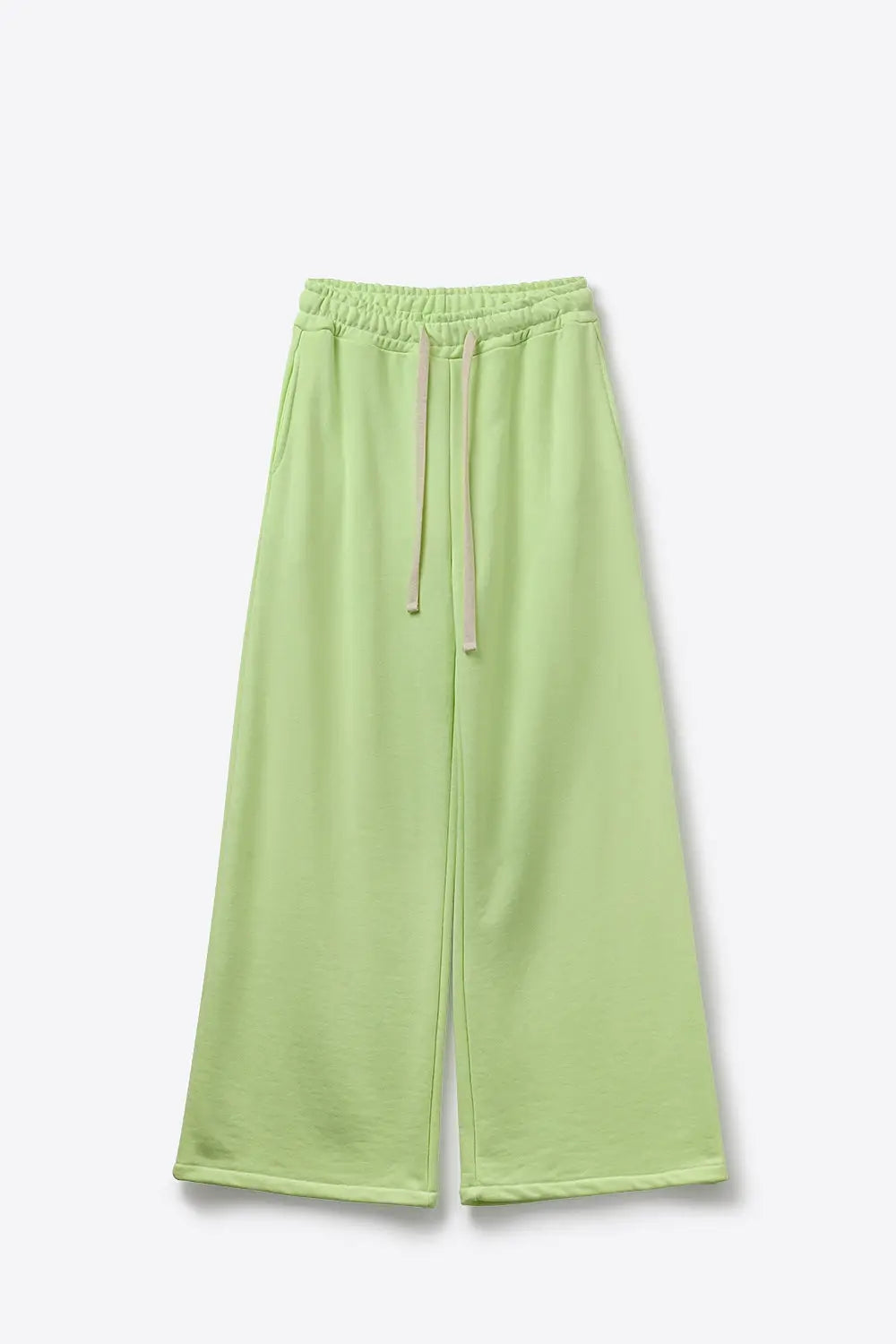 Green Knit Straiht Fit Sweatpants with elastic waist and Tie - GREEN / ONE - Pants