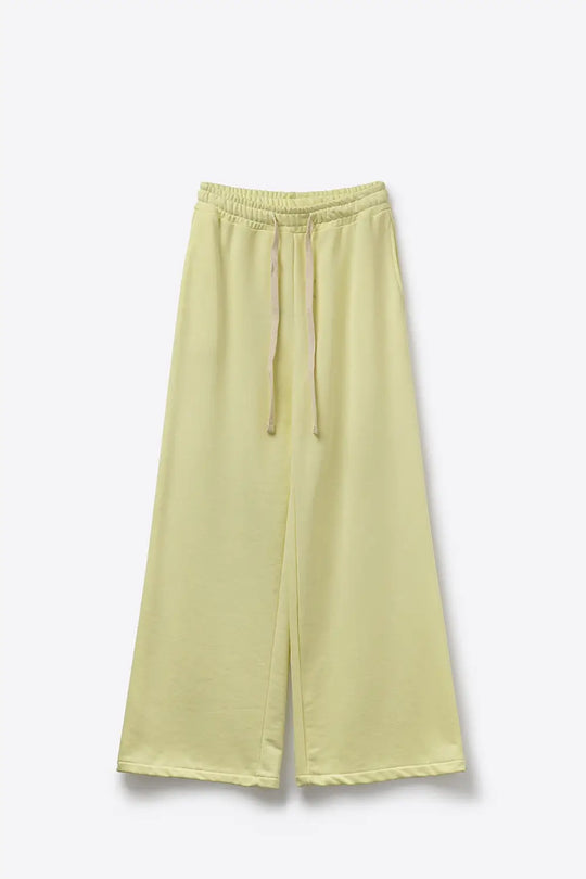 Yellow Knit Straight Fit Sweatpants with elastic waist and Tie - YELLOW / ONE - Pants