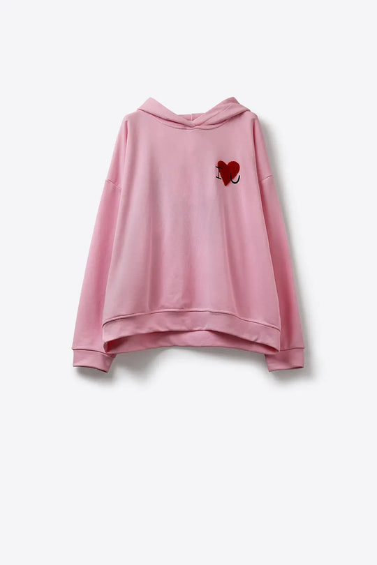 Baby pink Super-Soft Hoodie with Bouclé Heart Graphic - PINK / ONE - Sweaters