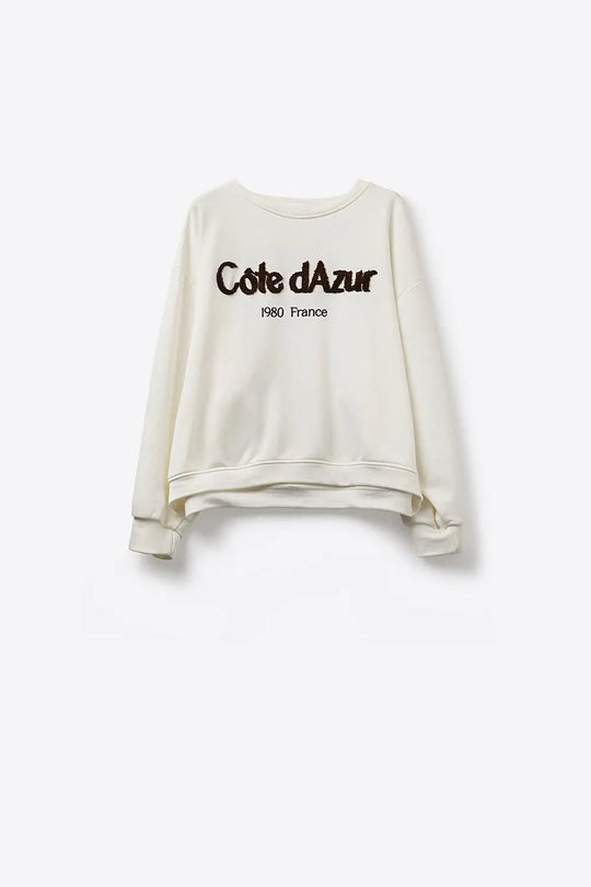 Côte d’Azur Embroidered Cream Sweatshirt - CREAM / ONE - Sweaters