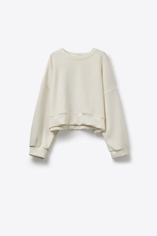 Crew Neck Dropped Shoulder Basic Sweatshirt in Cream - CREAM / ONE - Sweaters