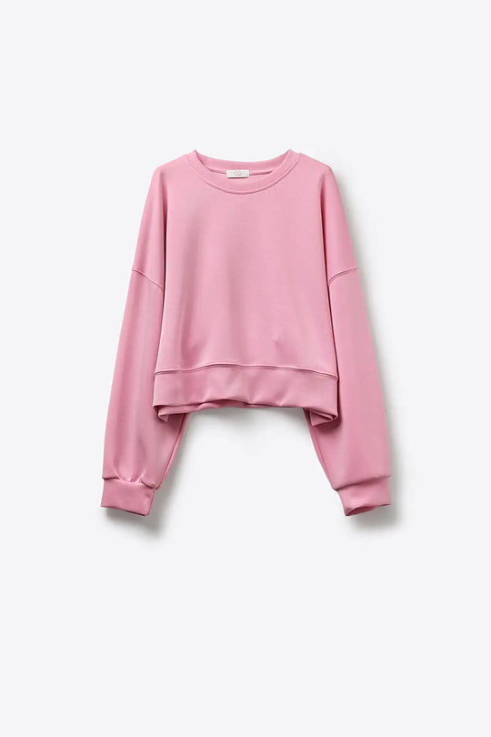 Crew Neck Dropped Shoulder Basic Sweatshirt in Pink - PINK / ONE - Sweaters