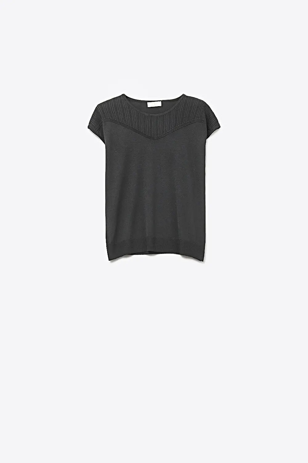 Black Knit Cap Sleeve Top with Textured Yoke Detail - BLACK / ONE - Sweaters