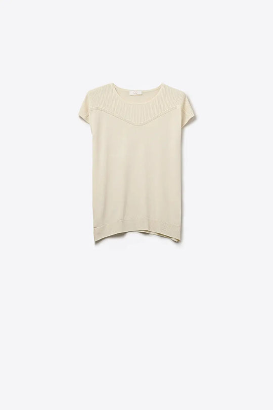 Cream Textured Knit Cap Sleeve Sweater Top - BEIGE / ONE - Sweaters