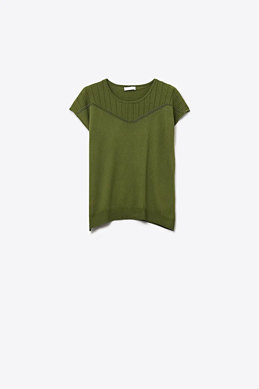 Olive Green Knit Cap Sleeve Sweater with Ribbed Detail - KHAKI / ONE - Sweaters