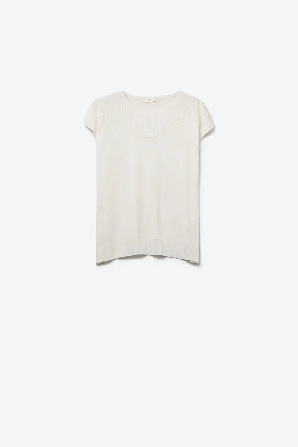 white Knit Short Sleeve sweater with Textured Detail - WHITE / ONE - Sweaters
