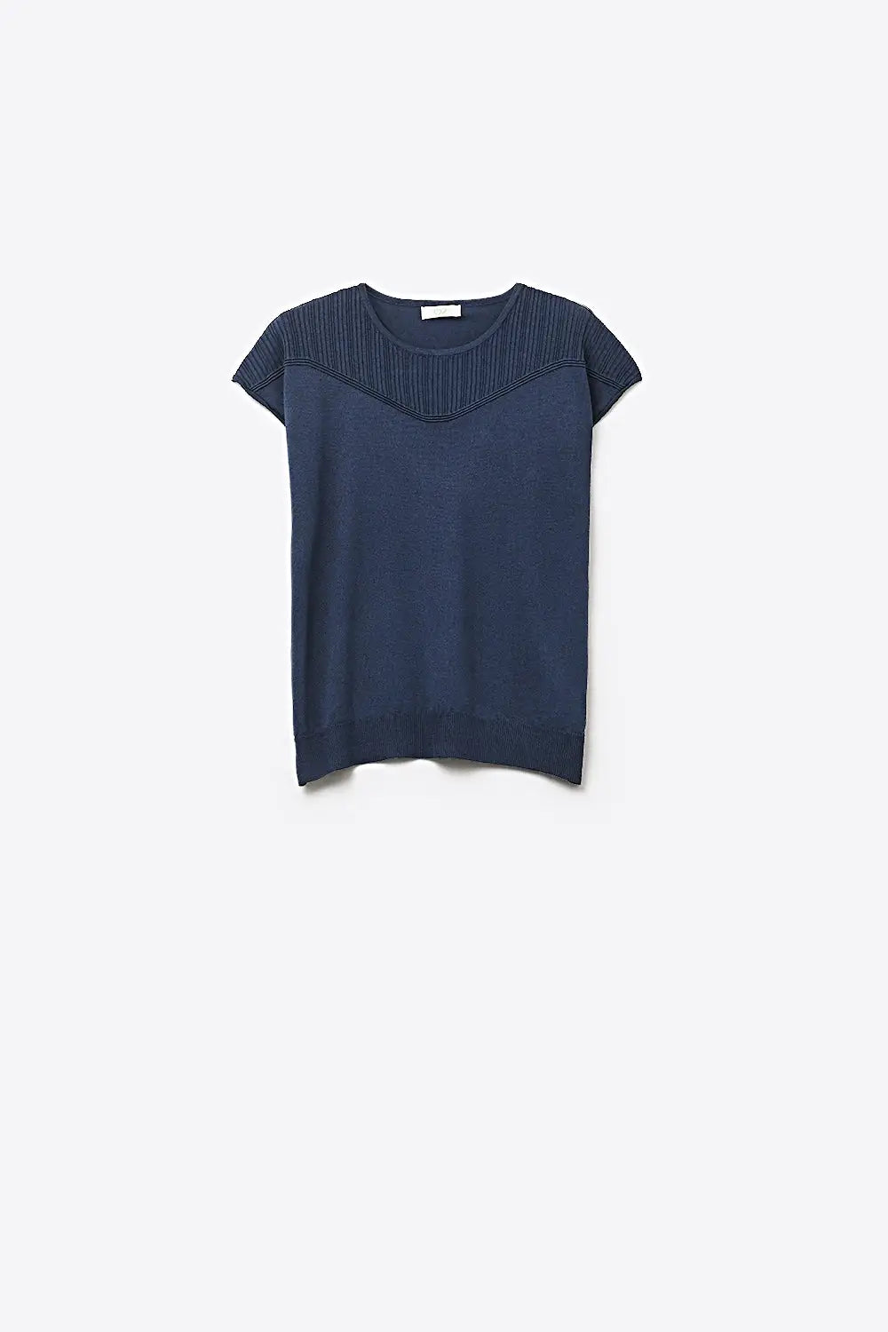 Navy Knit sweater with Ribbed Detail and Cap Sleeves - NAVY / ONE - Sweaters