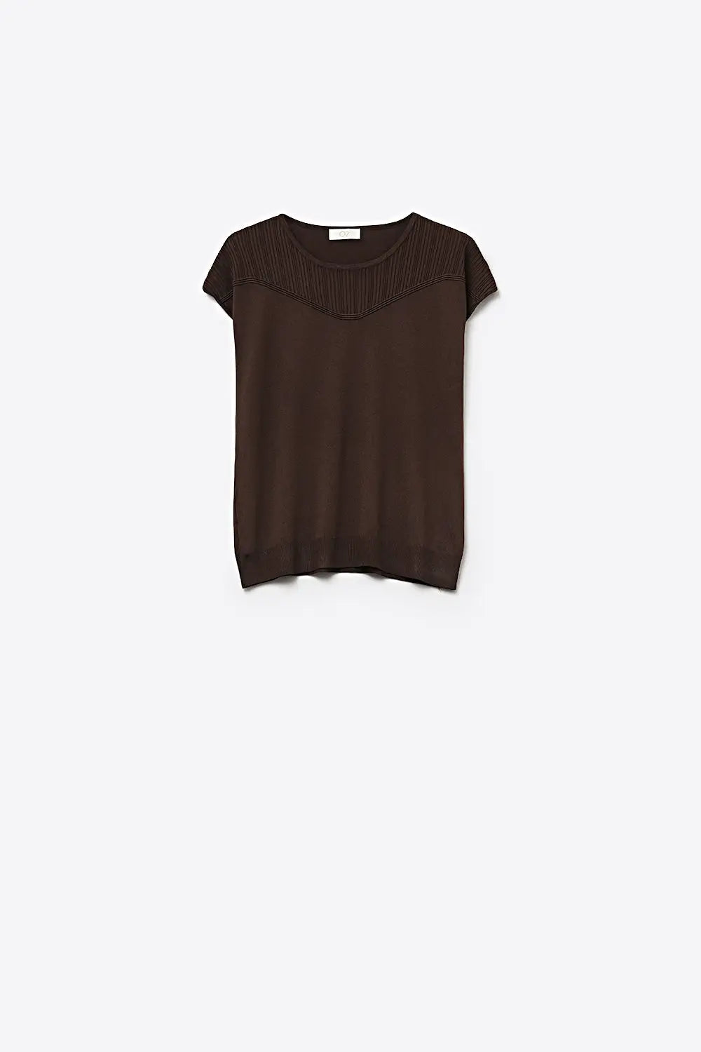 Brown Knit Cap Sleeve Pullover Top with Ribbed Detail - BROWN / ONE - Sweaters