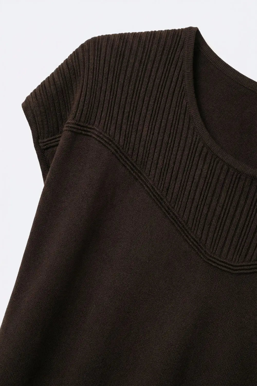 Brown Knit Cap Sleeve Pullover Top with Ribbed Detail - BROWN / ONE - Sweaters