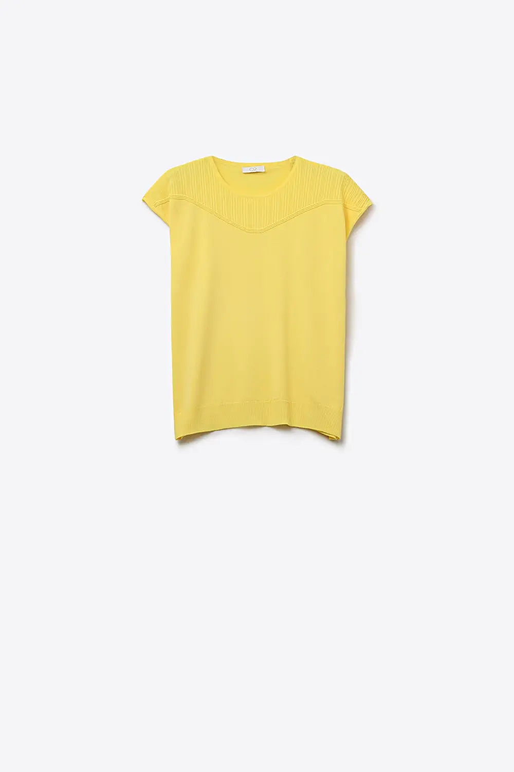 Yellow Short Sleeve Knit sweater with Ribbed Detail - YELLOW / ONE - Sweaters