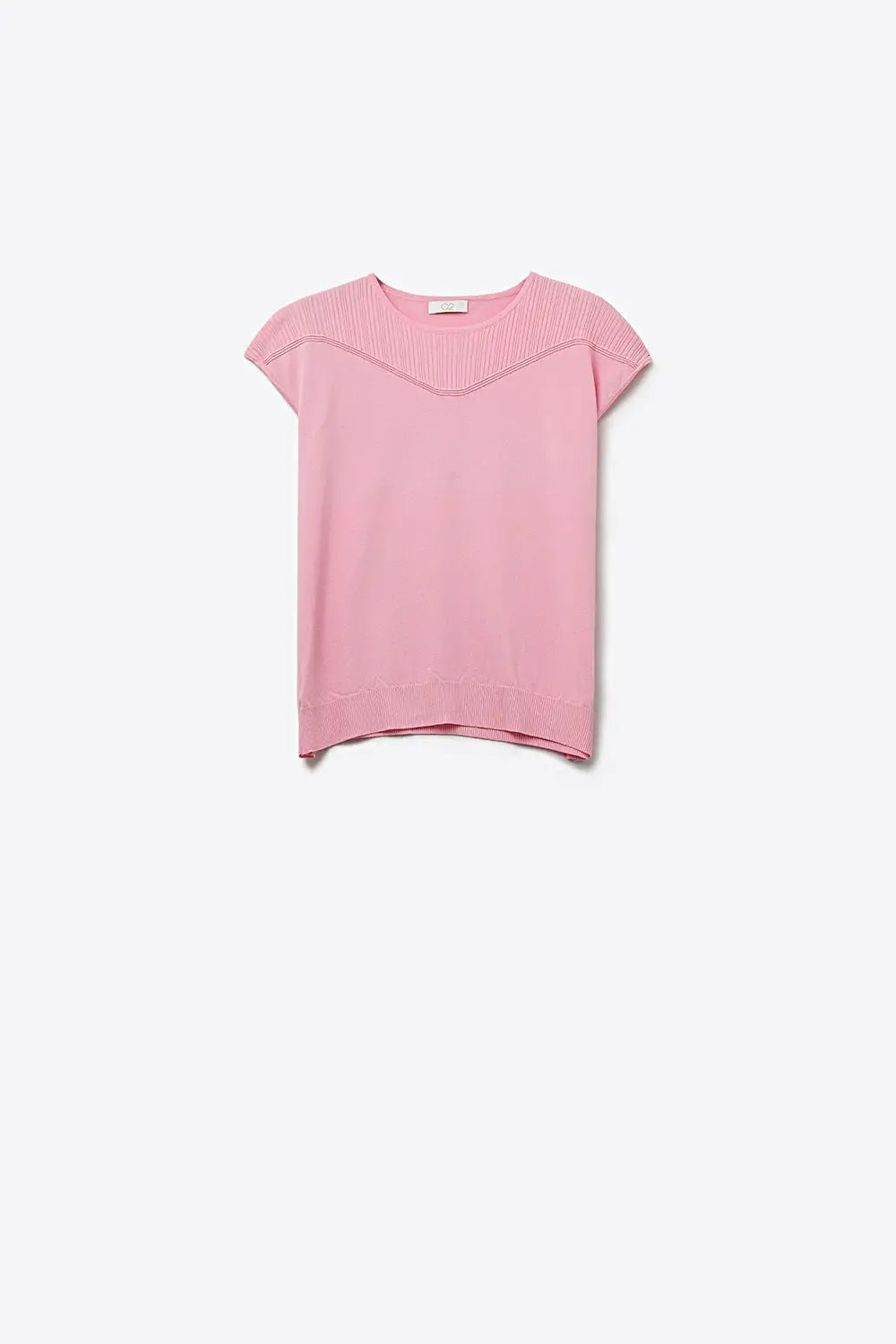Pink Knit Short Sleeve Sweater with Ribbed Detail - PINK / ONE - Sweaters