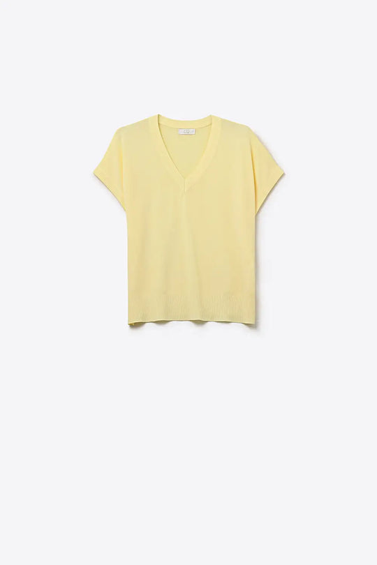 Fine Lightweight Knit Sweater with Wide V-Neck in Yellow - YELLOW / ONE - Sweaters