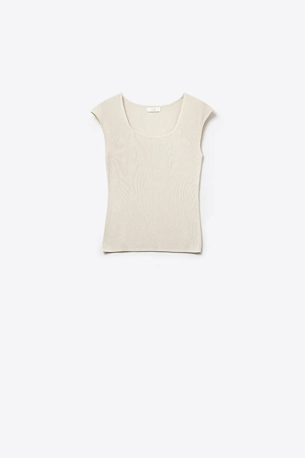 Cream Ribbed Knit Scoop Neck Cap Sleeve Top - BEIGE / ONE - Sweaters