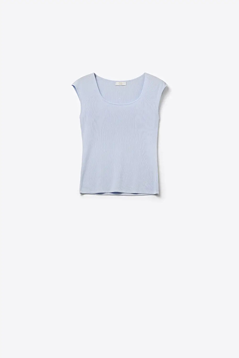 Light Blue Ribbed Knit Scoop sweater in lightweight knit - BLUE / ONE - Sweaters