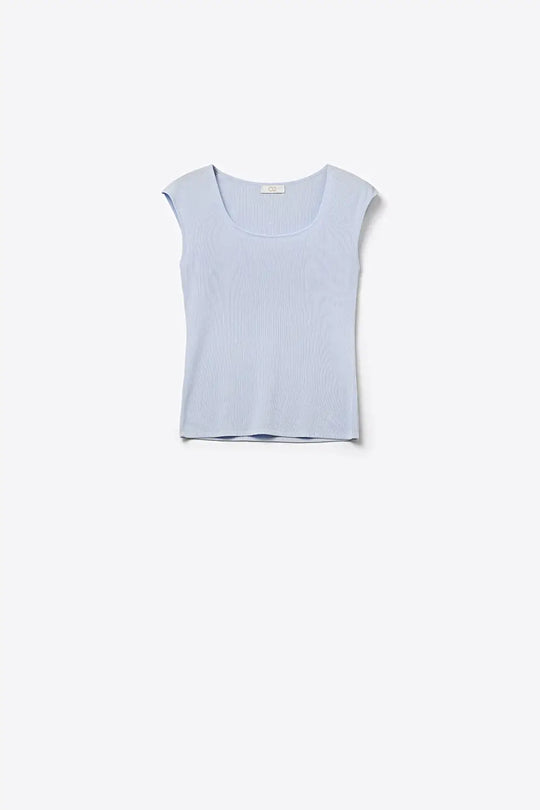 Light Blue Ribbed Knit Scoop sweater in lightweight knit - BLUE / ONE - Sweaters