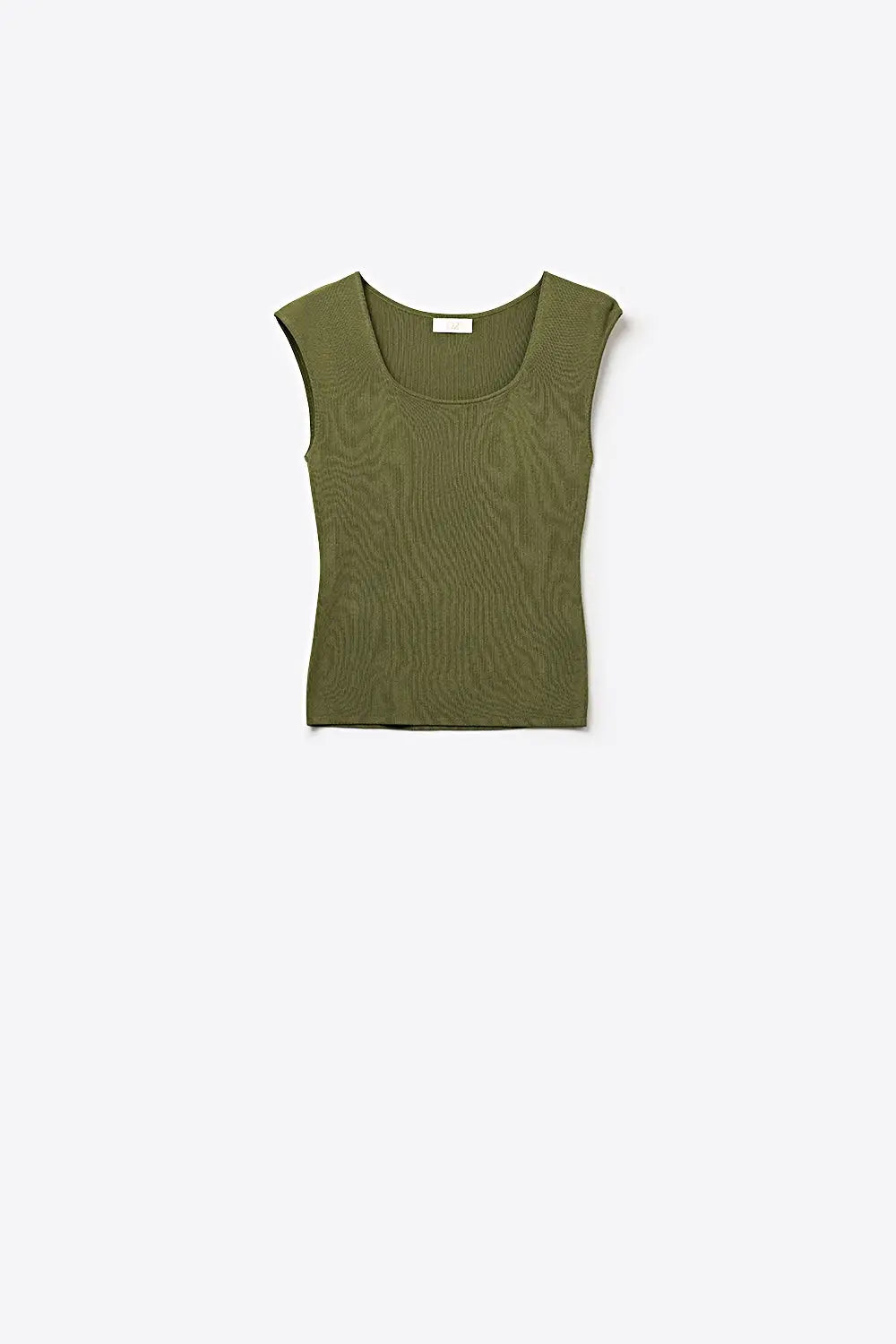 Olive Green Ribbed Knit Sleeveless Square Neck Top - KHAKI / ONE - Tops