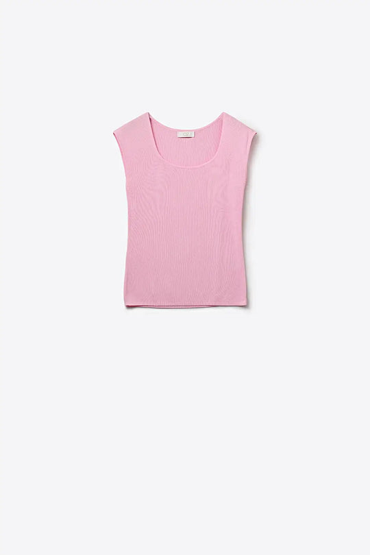 Pink Ribbed Knit Scoop Neck Tank Top - PINK / ONE - Sweaters