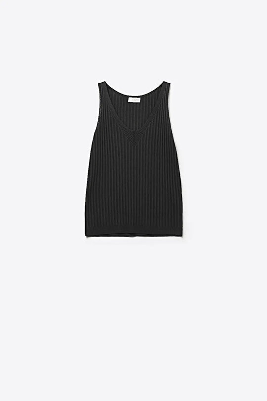 Black Ribbed Knit V-Neck Tank Top - BLACK / ONE - Tops