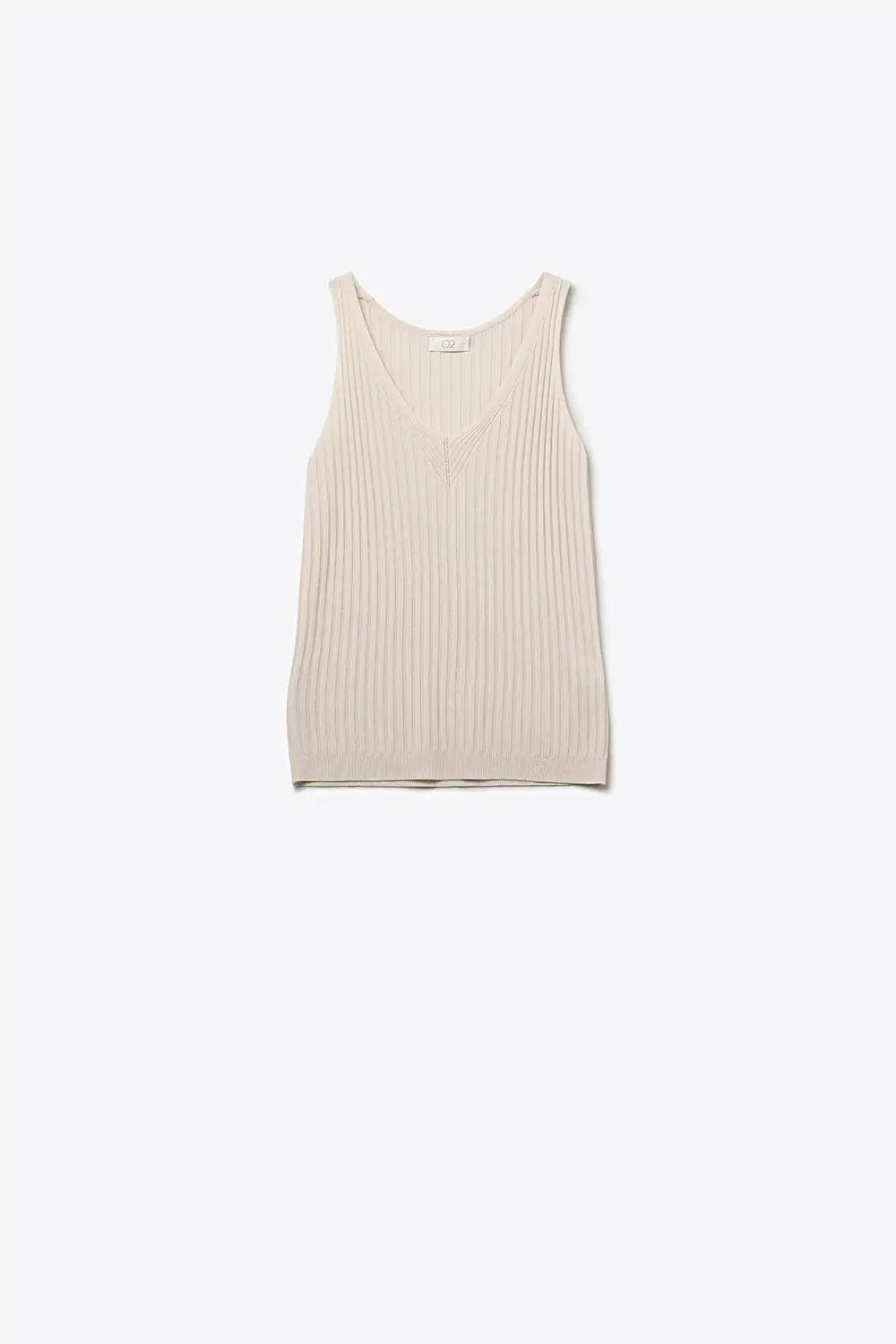 Beige Ribbed Knit V-Neck Tank Top - BEIGE / ONE - Tops